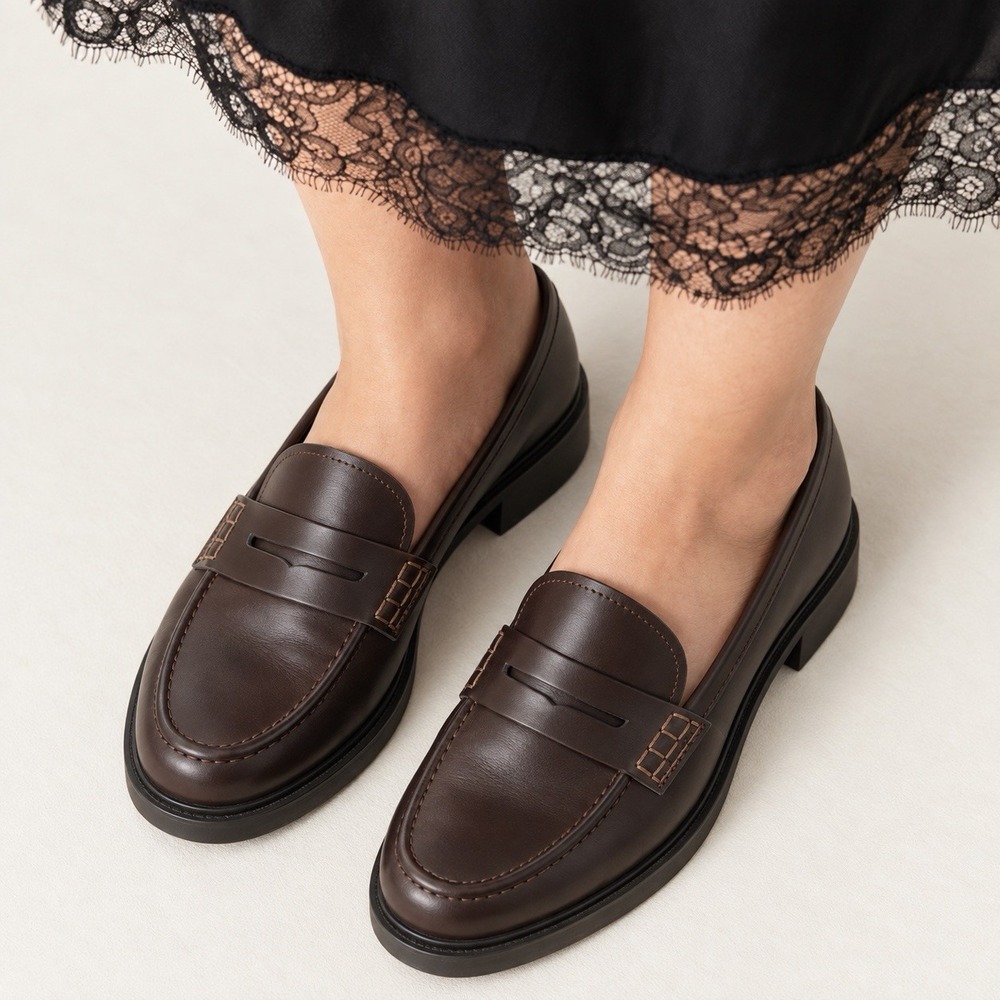 Zara Penny Loafers Womens 39/8 Chocolate Brown Slip On Preppy 90s Comfort Retro
